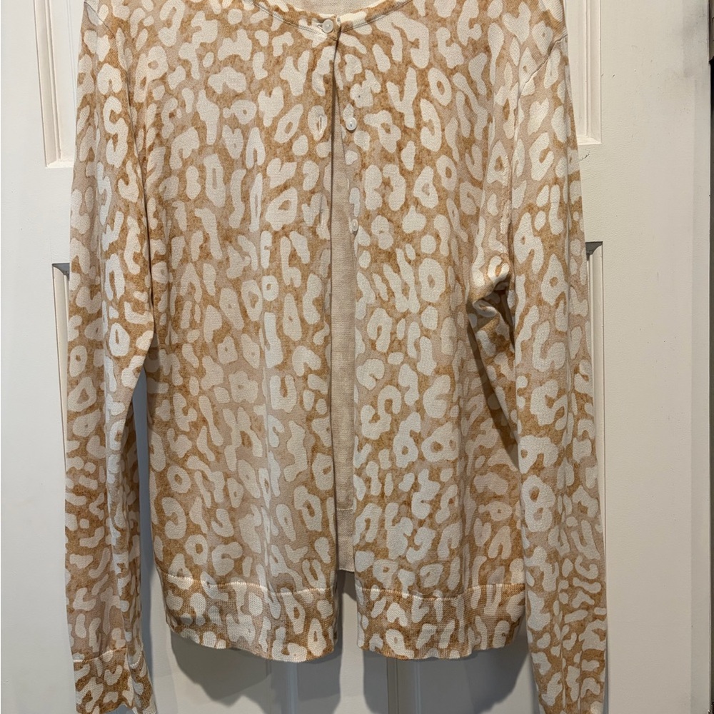 Ann Taylor Beige and White Leopard Cardigan